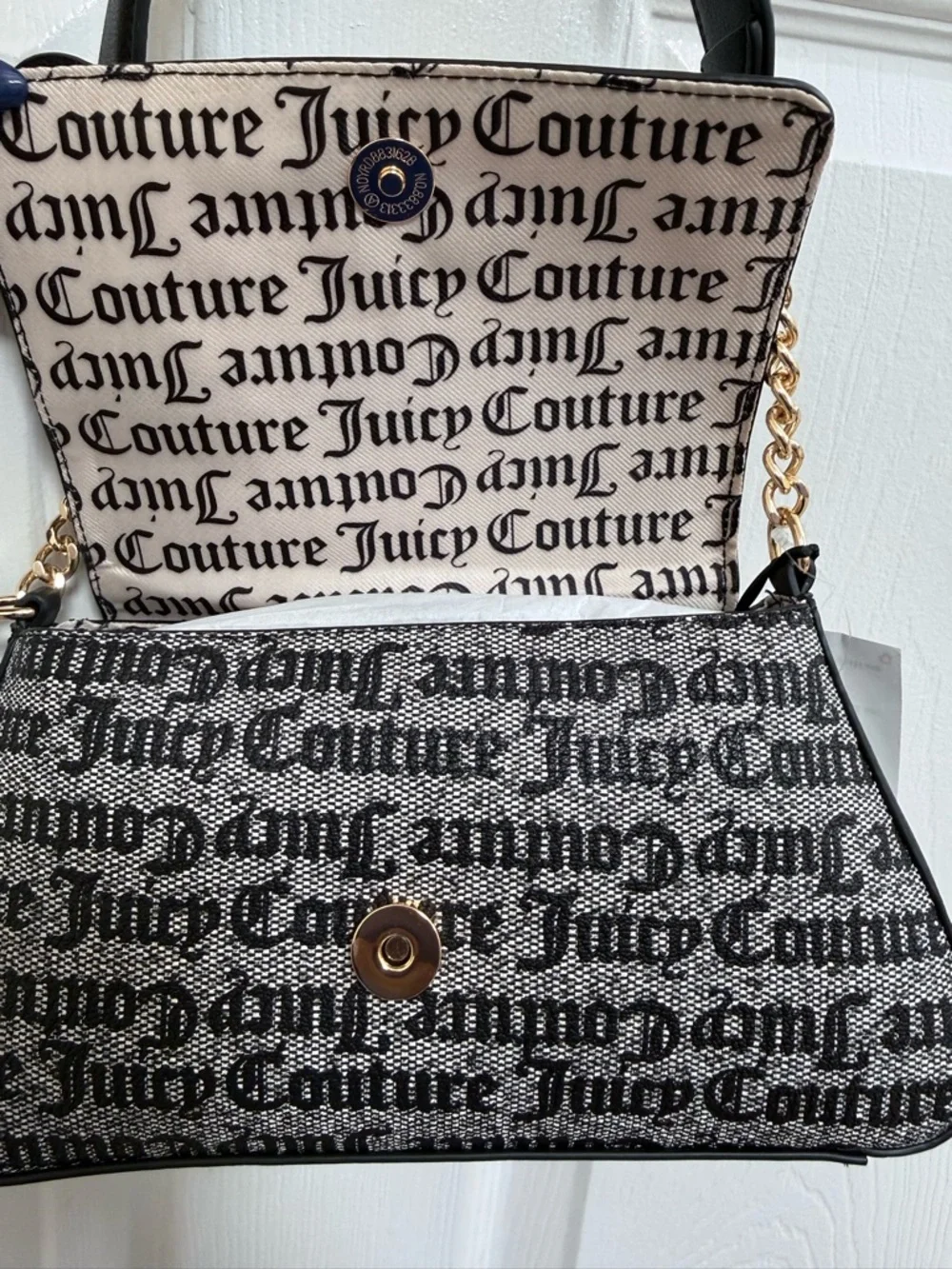 NWT Juicy Couture Bouquet Flap Floral Logo Shoulder Bag in Black Beige